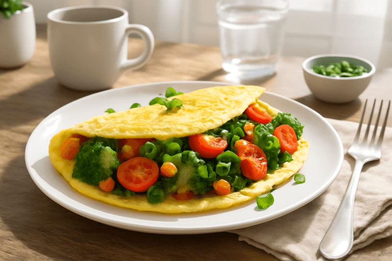 Лёгкий омлет с овощами и зеленью