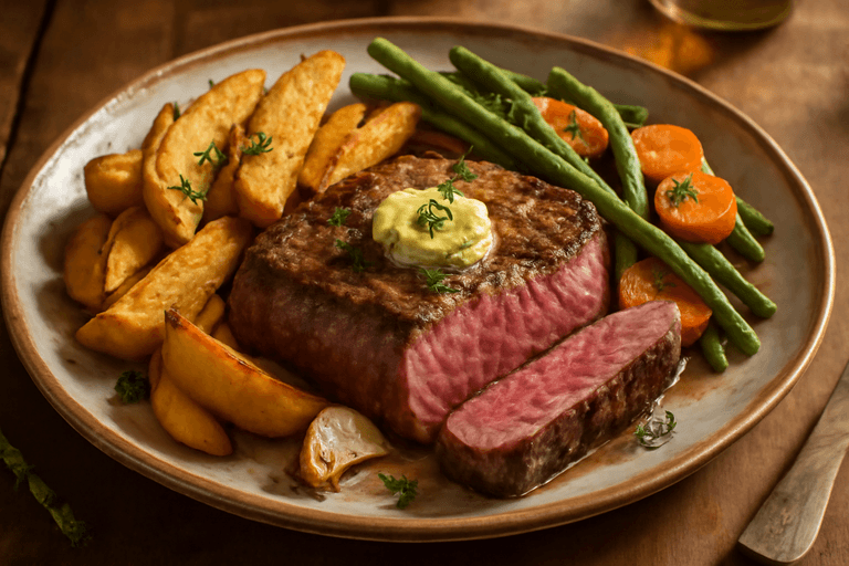 Klassieke Rundersteak met Gebakken Aardappelen & Groenten