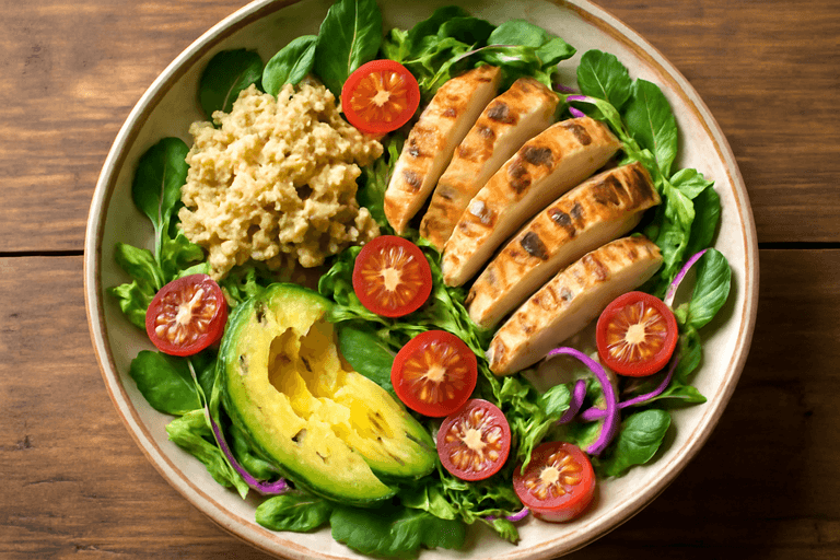 Lätt kycklingsallad med quinoa och avokado