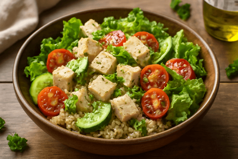 Легкий куриный салат с киноа и овощами