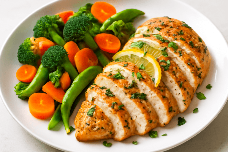 Light Lemon Herb Chicken with Steamed Veggies