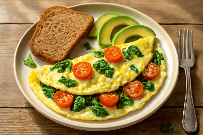 Omelette légère aux épinards et tomates