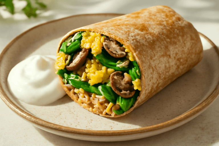 Առողջ Ազնիվ Բրինձով և Ձվով Նախաճաշի Բուրիտո