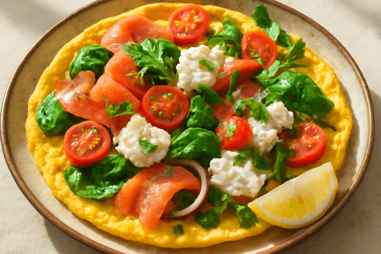 Proteinrik Pescetarisk Frokostomelett med Laks og Spinat