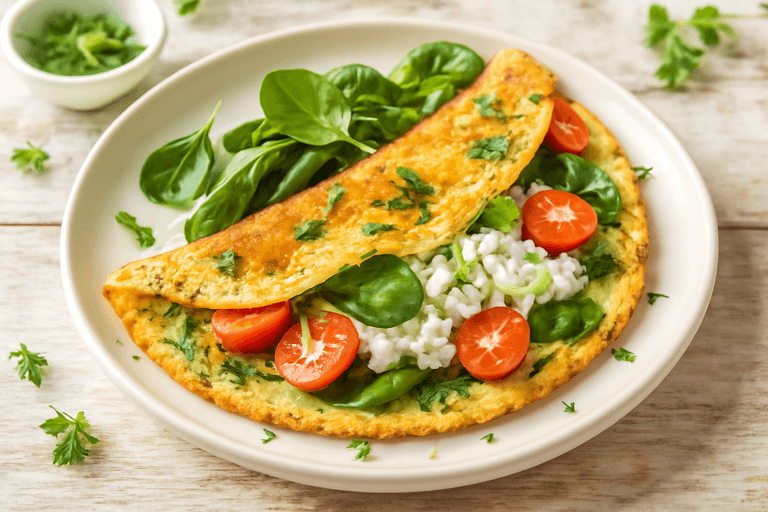 Proteinreiches Kräuteromelett mit Tomaten und Spinat