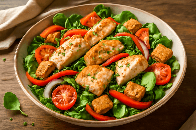 Kleurrijke Kippensalade met Volkoren Croutons