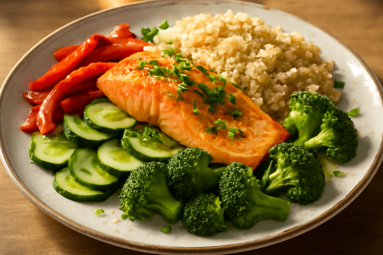Salmón al Horno con Verduras Asadas y Quinoa