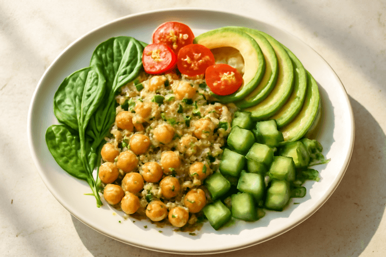 Veganer Quinoa-Kichererbsen-Salat mit Avocado