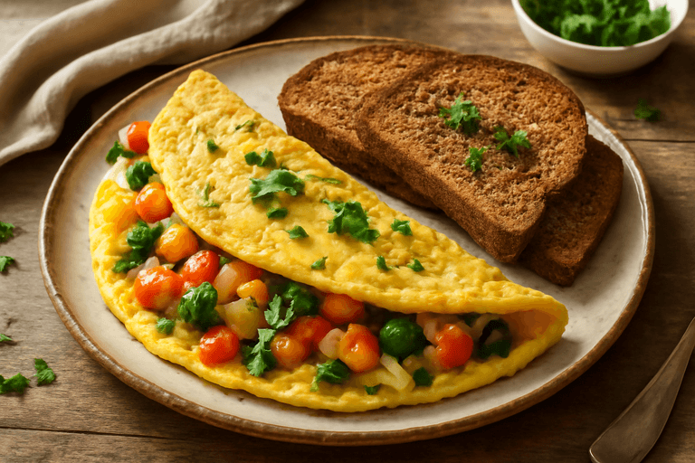 Hearty Veggie Omelette with Whole Grain Toast
