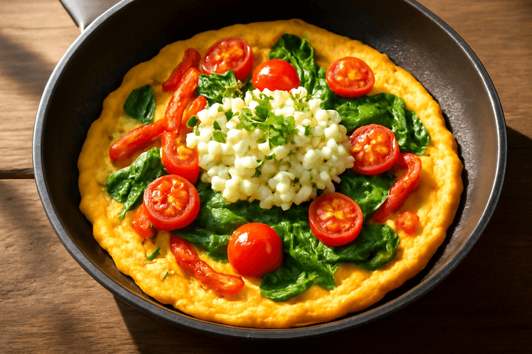 Omletă clasică cu legume și brânză slabă