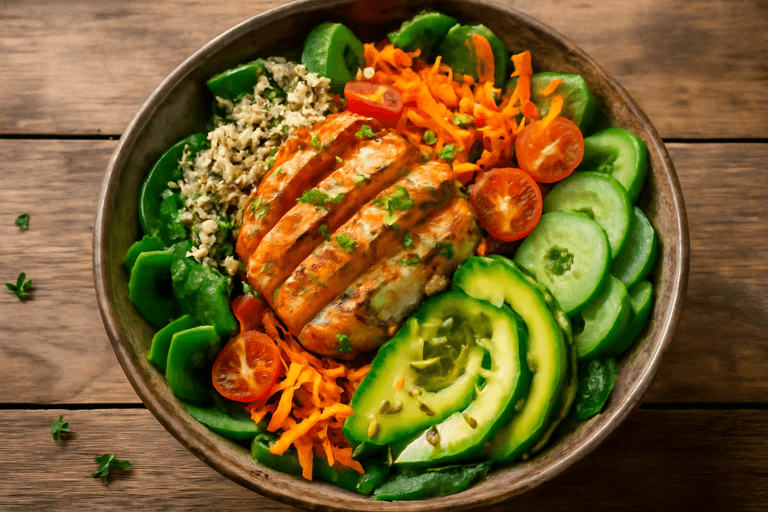 Ensalada de Pollo a la Parrilla con Quinoa y Verduras Frescas