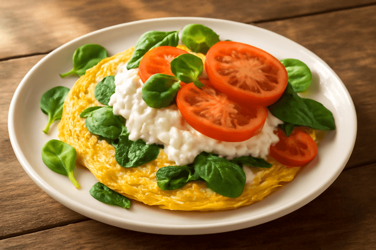Proteinrik klassisk omelett med spenat och tomat
