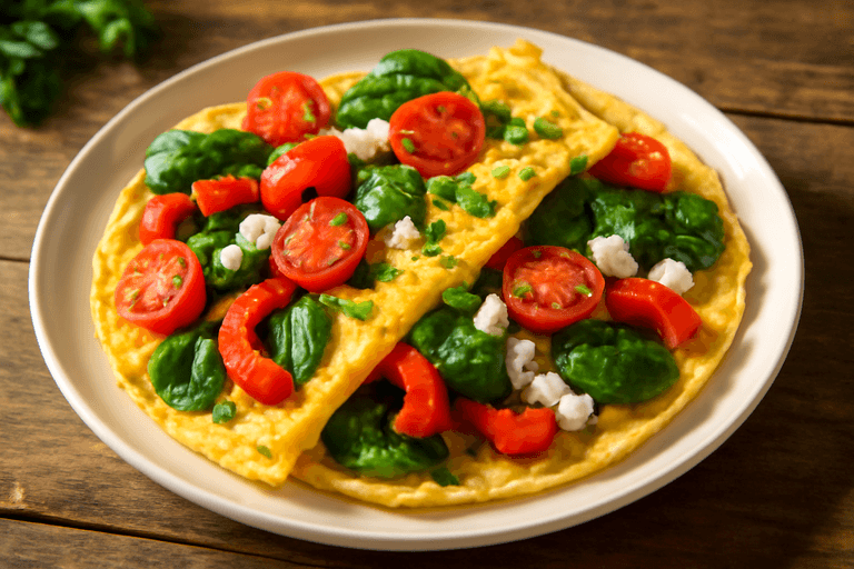 Omletă sănătoasă cu legume proaspete și brânză