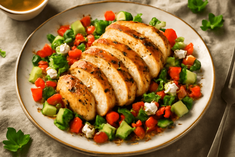Κοτόπουλο στη σχάρα με μεσογειακή σαλάτα