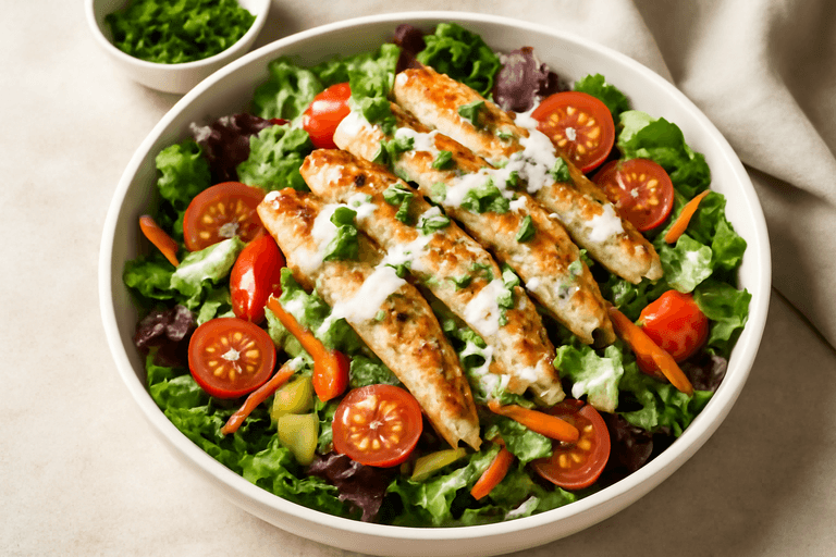 Salată de pui cu legume crocante și dressing ușor de iaurt