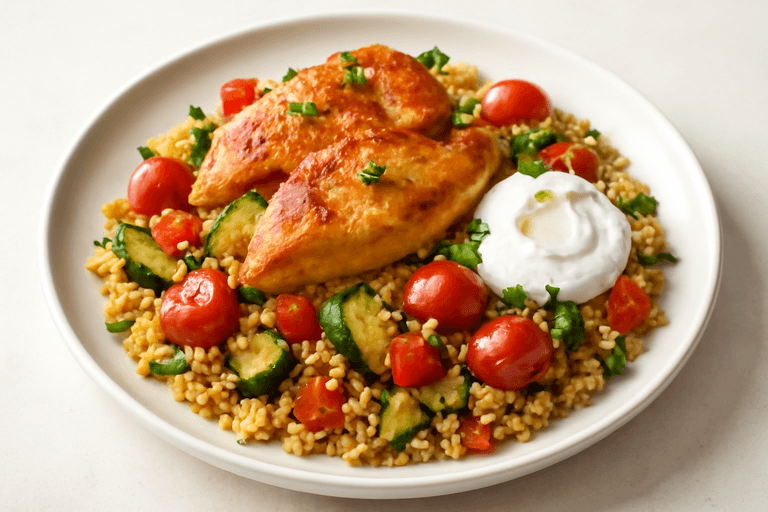 Proteinreiches Hähnchen-Bulgur-Pfannengericht
