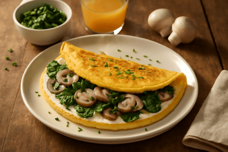 Omelette légère aux épinards et champignons