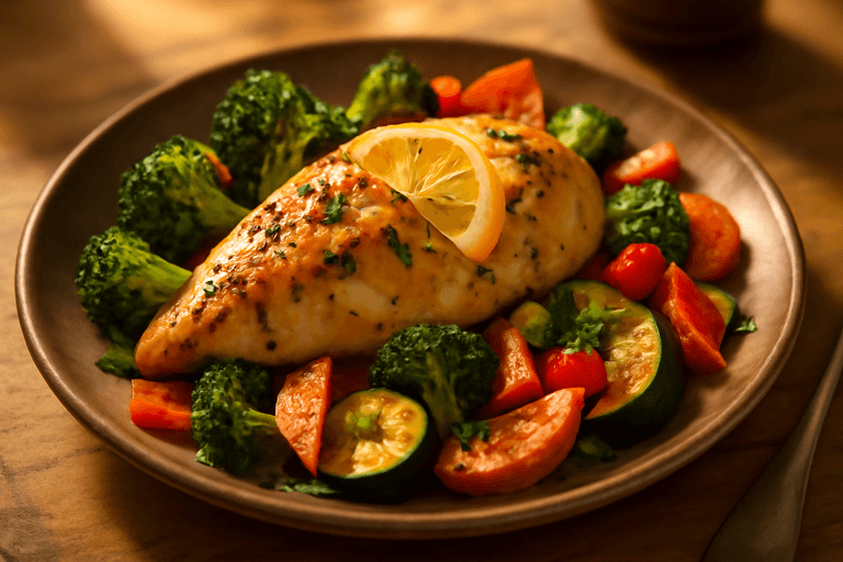 Zitronen-Hähnchen mit geröstetem Gemüse