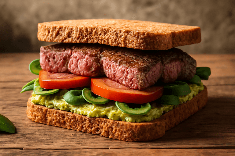 Proteinreiches Rindfleisch-Sandwich mit Avocado & Vollkornbrot