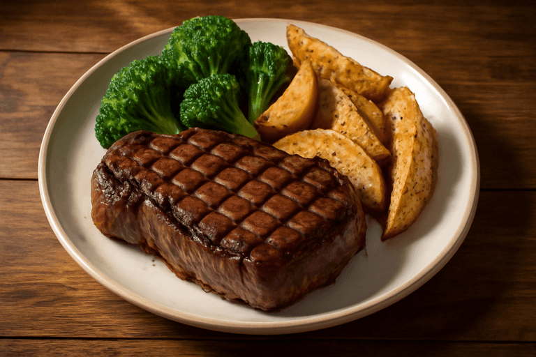 Proteinreiches Rindersteak mit Ofenkartoffeln und Brokkoli