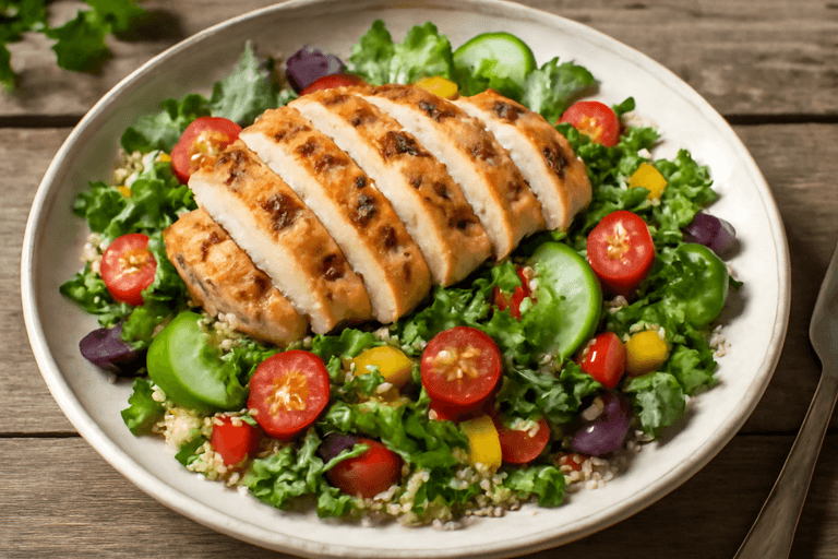 Salată clasică de pui cu quinoa și legume proaspete