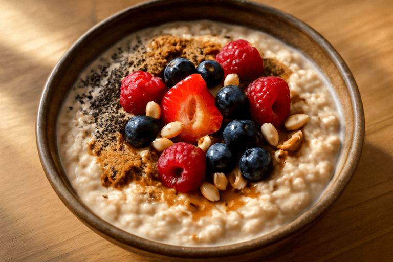 Veganes Protein-Power-Porridge mit Beeren
