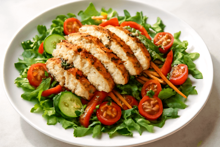 Salade de poulet grillé aux légumes croquants et vinaigrette légère