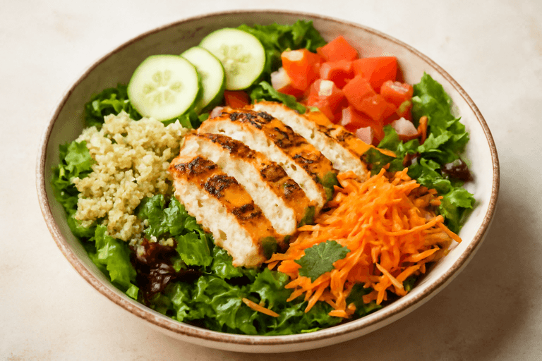 Salada Clássica de Frango Grelhado com Quinoa e Legumes