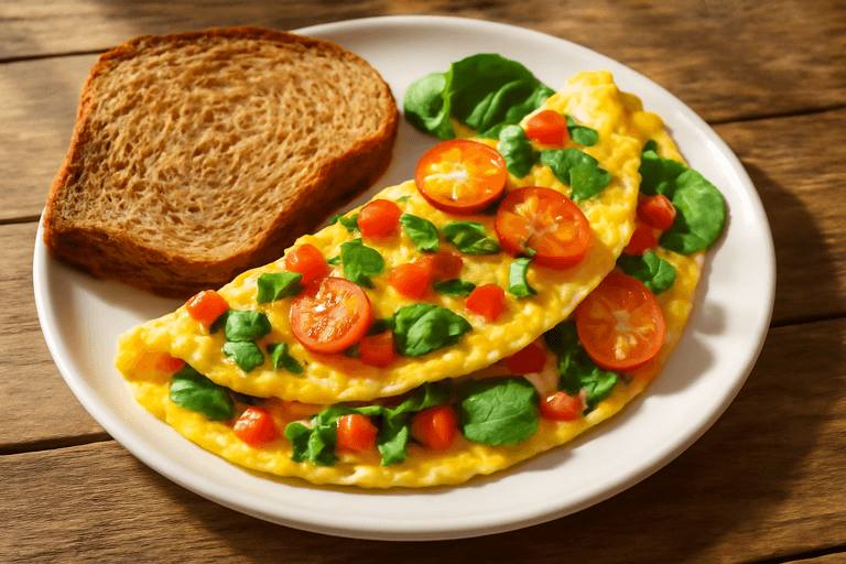 Omletă Clasică cu Legume Colorate și Toast Integral