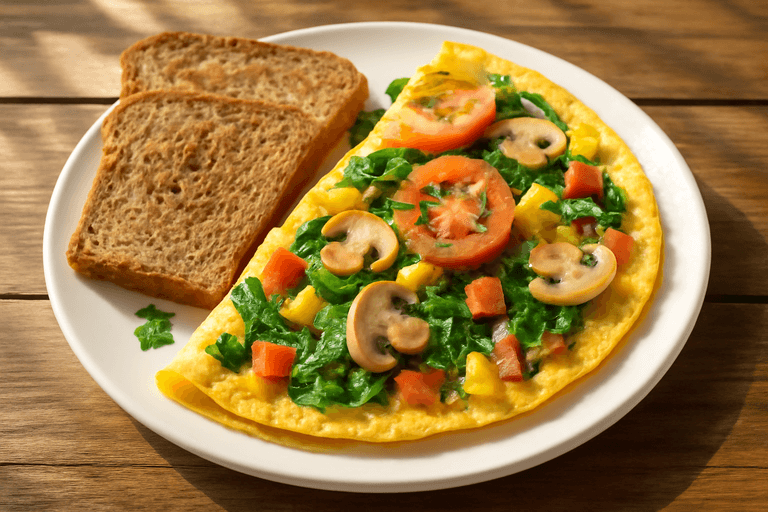 Proteinreiches Gemüse-Omelett mit Vollkornbrot