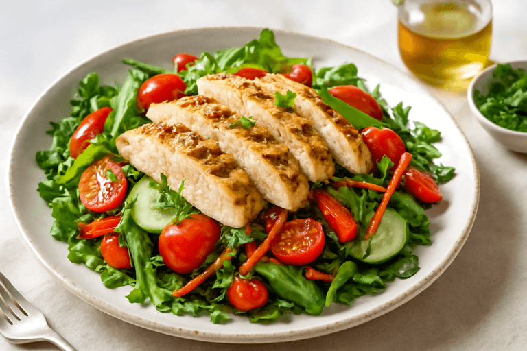 Salade de poulet grillé aux légumes croquants et vinaigrette légère