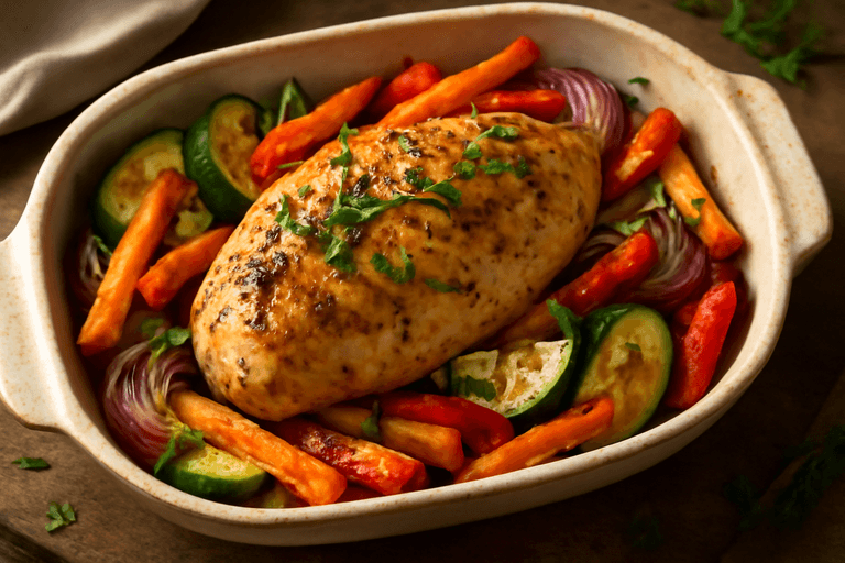 Poulet rôti aux herbes et légumes de saison