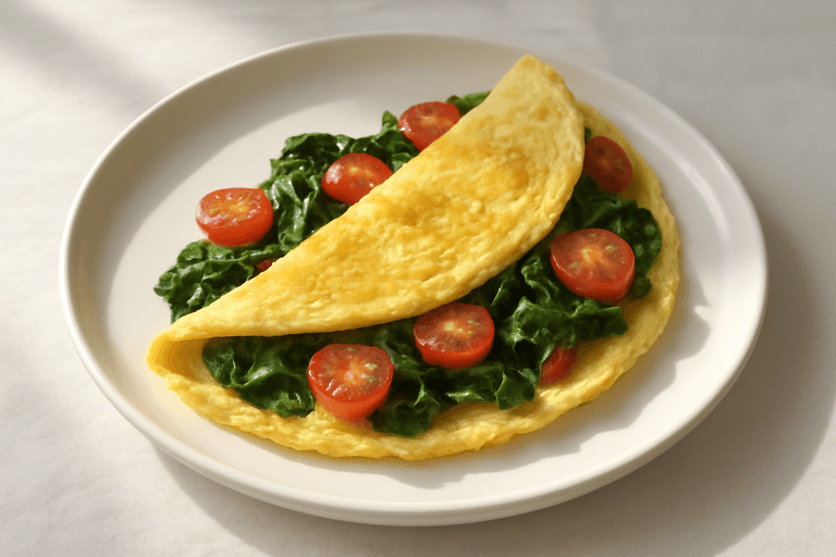 Omelette Clásica con Espinacas y Tomates