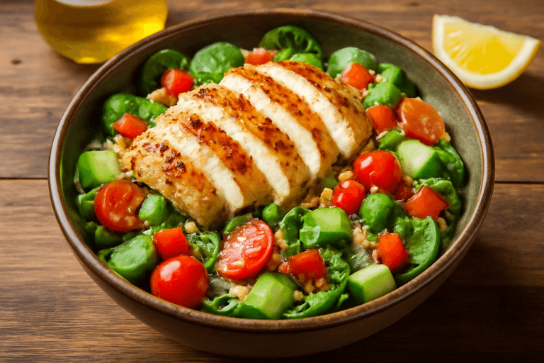 Ensalada de Pollo a la Parrilla con Quínoa y Verduras Coloridas