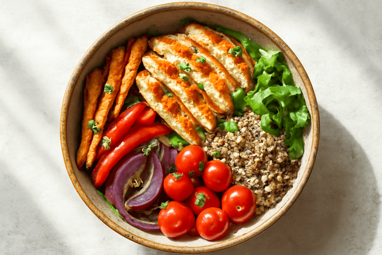 Kleurrijke Kippenbowl met Geroosterde Groenten