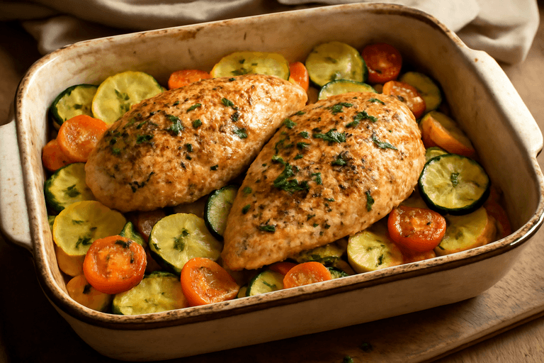 Piept de pui la cuptor cu legume și cartofi