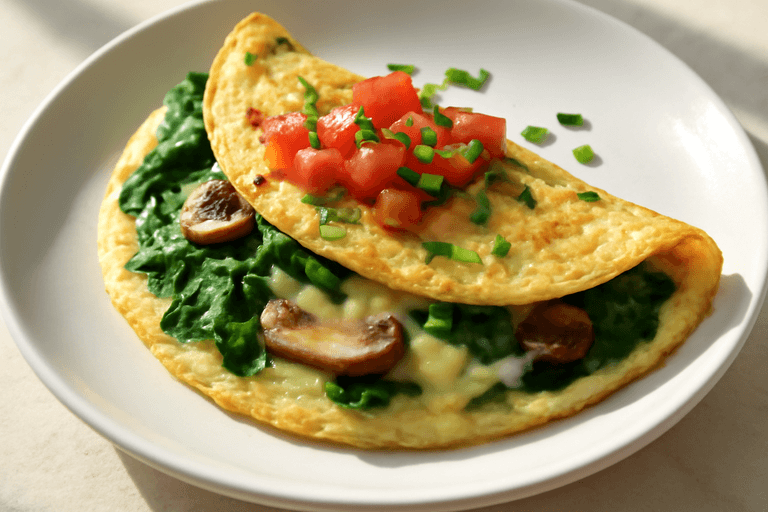 Omelette minceur aux épinards et champignons