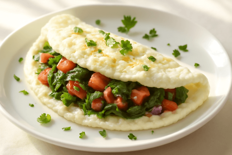 Omelette de claras con espinaca y tomate