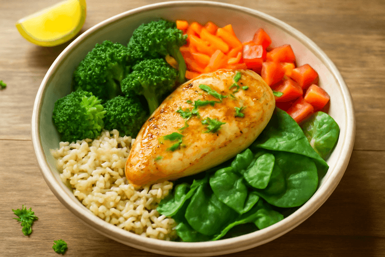 Leichter Hähnchen-Gemüse-Bowl