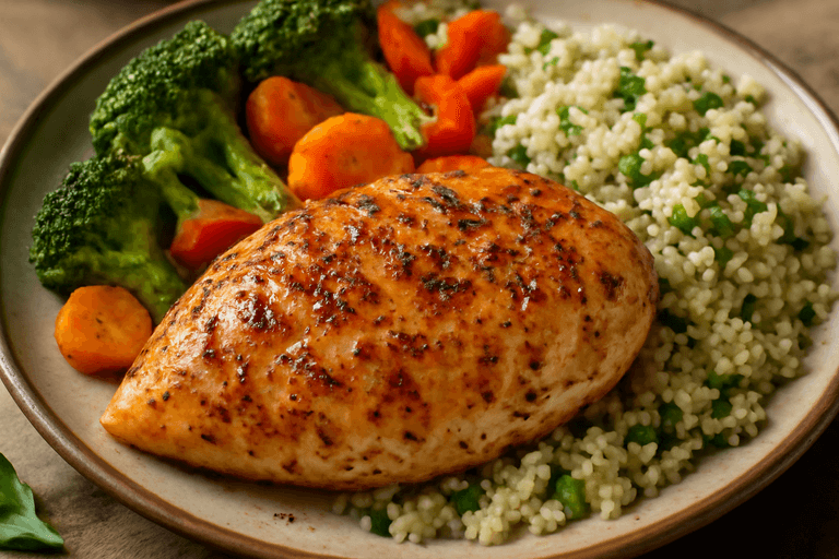 Gegrilde Kippenborst met Geroosterde Groenten en Quinoa