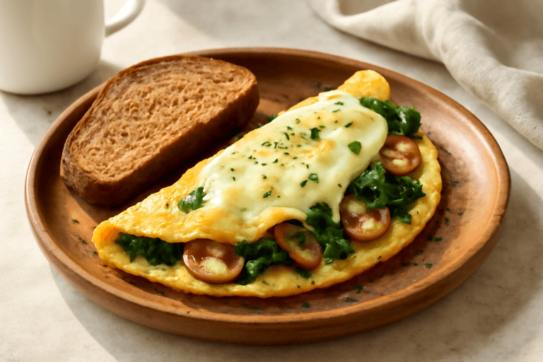 Omelette de Espinaca y Champiñones con Pan Integral