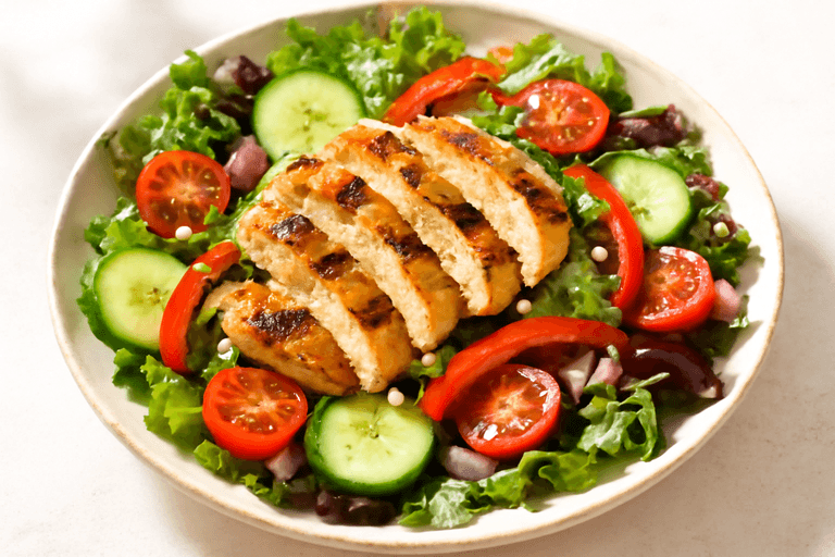 Ensalada de Pollo Mediterránea con Vinagreta de Limón