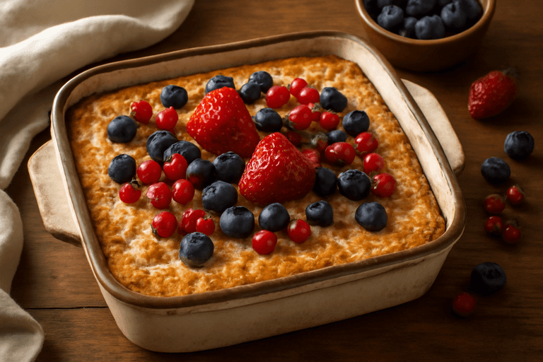 Овсяная запеканка с творогом и ягодами