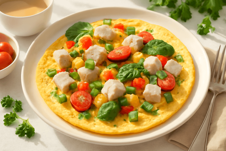 Омлет с овощами и курицей для бодрого утра