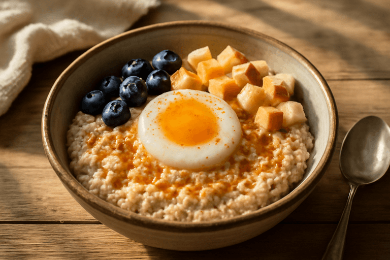 Proteinrikt Havre- og Eggegrøt med Bær