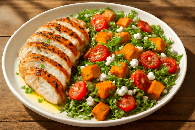 Saftiges Hähnchenfilet mit Süßkartoffel- und Quinoa-Salat