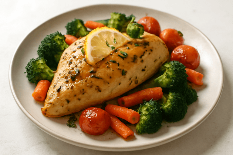 Запечённая куриная грудка с овощами и пряными травами