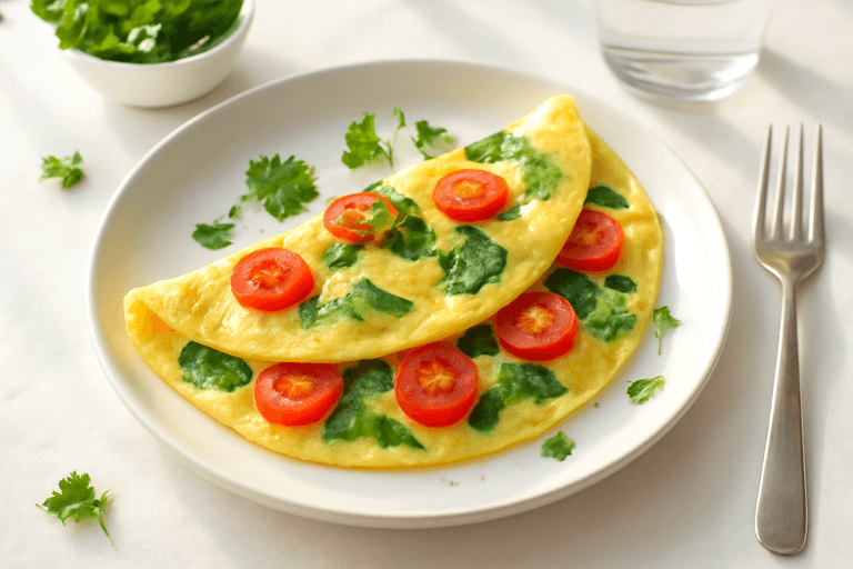 Omelette légère aux épinards et tomates