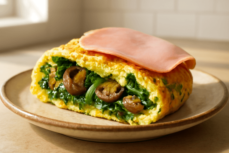 Tortilla clásica de espinacas y champiñones