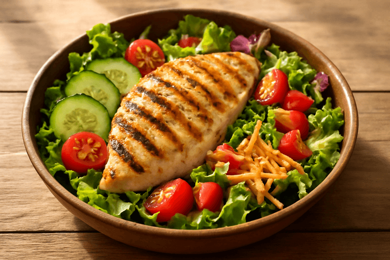 Salată Clasică cu Piept de Pui la Grătar și Legume Proaspete